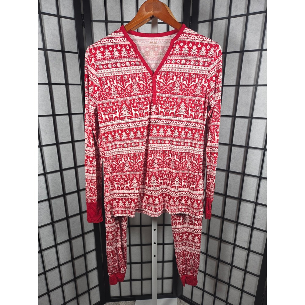 Little Sleepies Fair Isle Reindeer Bamboo Holiday Pajama Set Red White Small